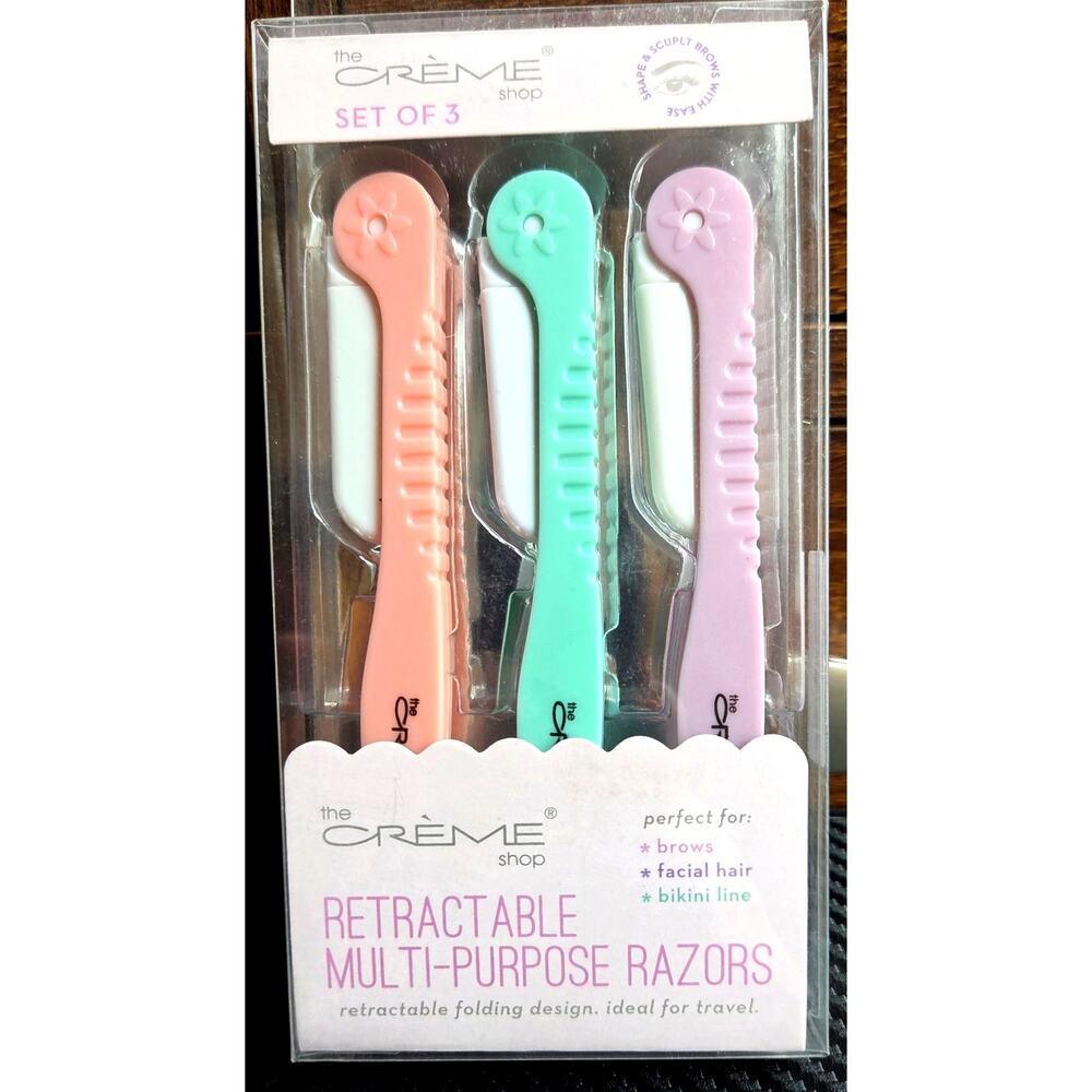 The Creme Shop Three Folding Beauty Razors for Brows Face Bikini New Untouched